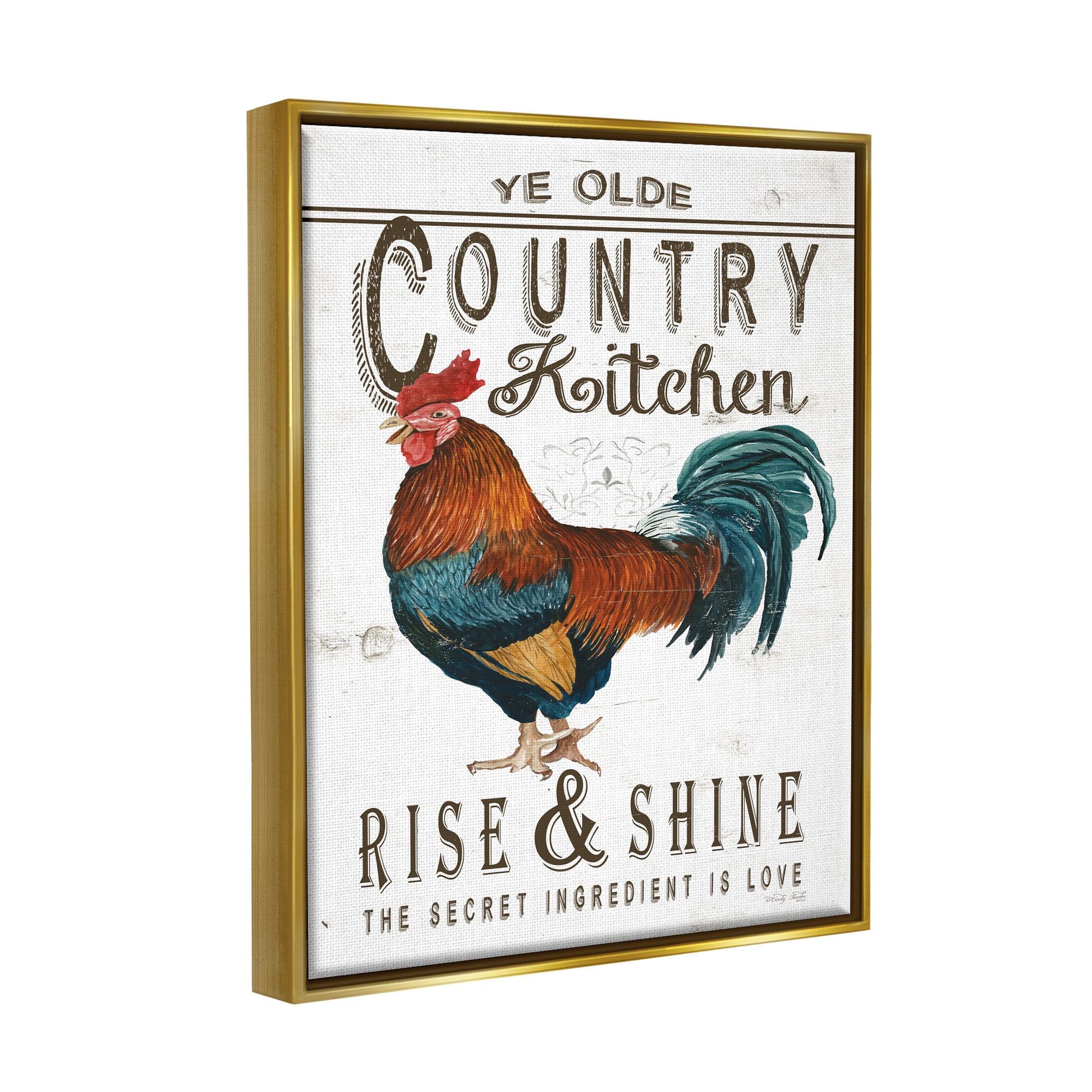 Stupell Industries Country Kitchen Rustic Phrase Botanical & Floral Painting Gold Floater Framed Art Print Wall Art, 17 x 21