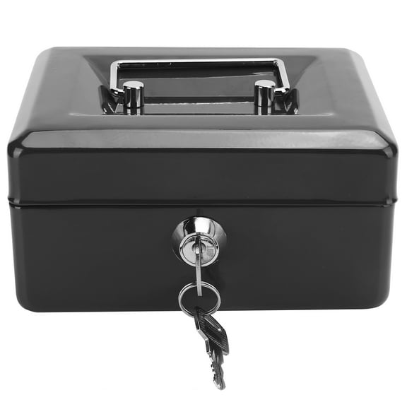 Mini Cash Box with Key Lock, 6Inch Portable Petty Layered Partition Banknote Classification Lockable Money Safe Security Tin Box with 2 Keys for Household Office Shop