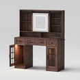 thumbnail image 2 of Vabches Farmhouse Makeup Vanity Desk with Sliding Mirror Vanity Table with 3 Drawers,2 Cabinets and Charging Station, Brown, 2 of 11