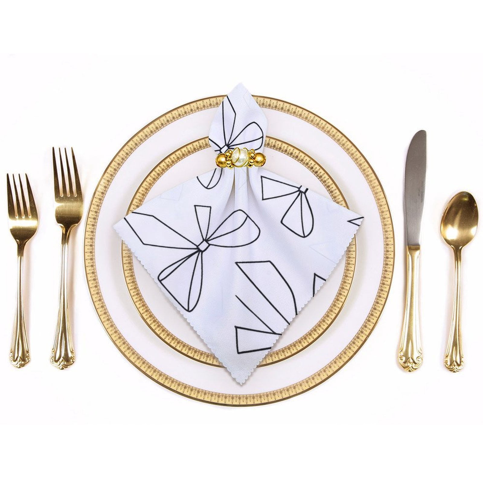 4 PCS Napkin Cloth 18.7in A Wide Range Of Uses Not Fade Not Ball For Hotel Family Banquet Home Modern Minimalist Thin Black And White Ribbon Bow Pattern