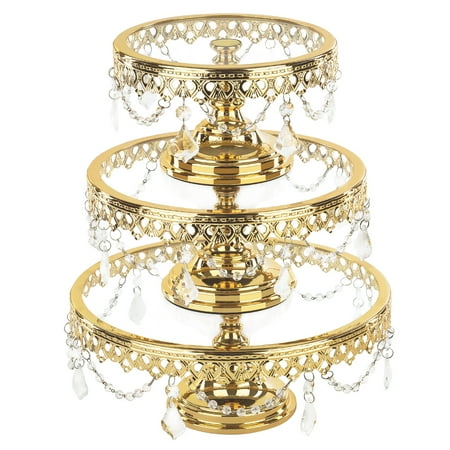 12 Inch Round Cake Plate - Amalfi Decor 3-Piece Shiny Metallic Glass Top Cake Stand Set (Gold Plated) | H | Stainless Steel Frame