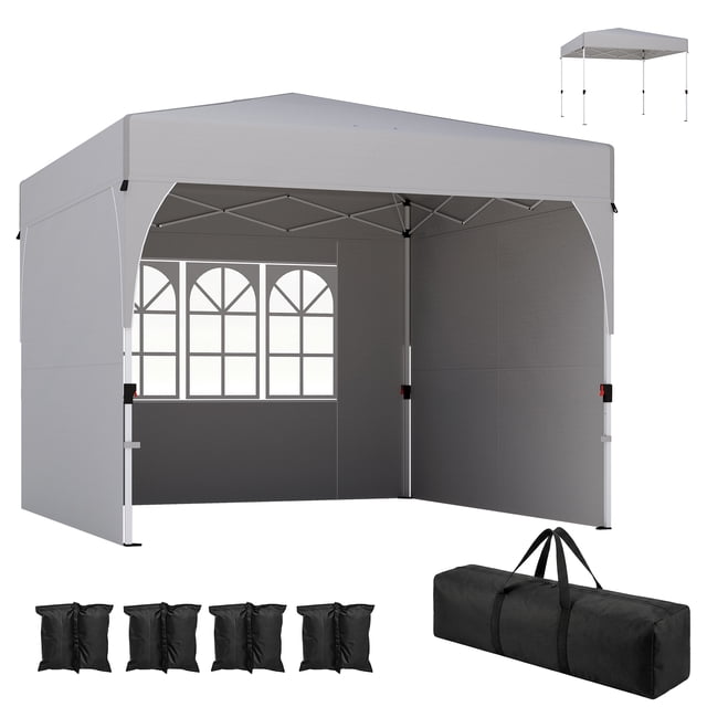 Outsunny 9.6 x 9.6 ft Pop Up Canopy Tent with 3 Sidewalls, 1-Button Push