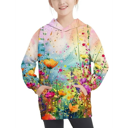 

ATOGUTA Sweatshirt Kids Pocket Sweatshirt Long Sleeve Hooded Pullover Top Multicolor Size 4T-14