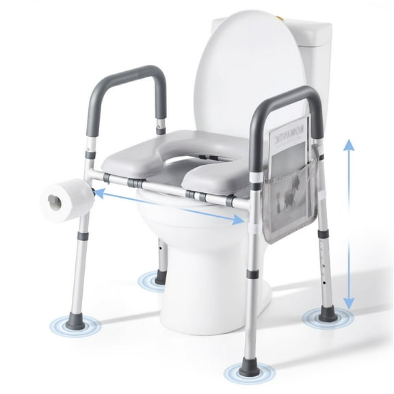KFFKFF Raised Toilet Seat with Adjustable Arms, 400 lbs Capacity, Height and Width Customizable, Padded Elevated Seat Riser with Handles for Seniors, Adults, and Individuals with Mobility Challenges