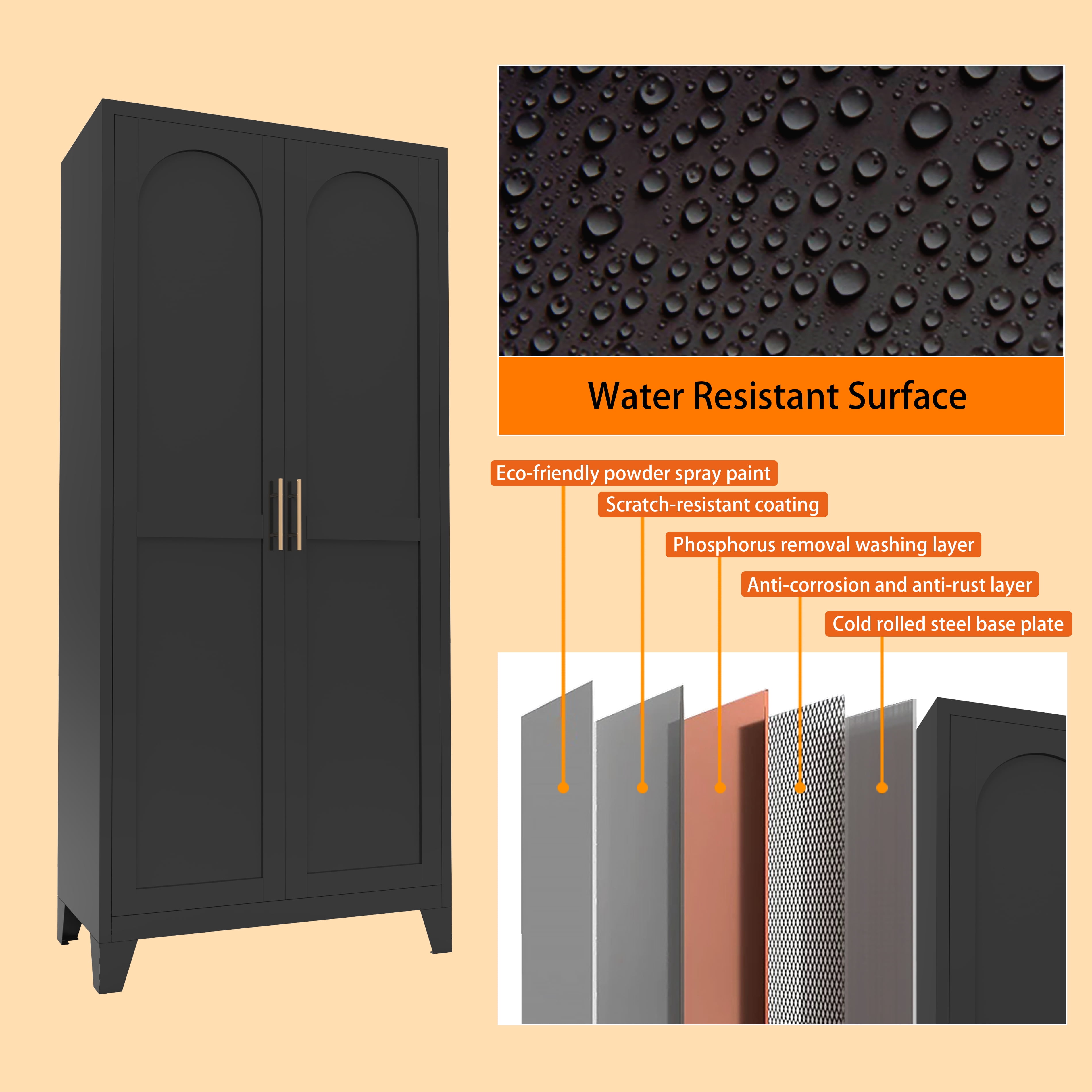 avobird 61'' 2 Shapely Doors Cabinet, Metal Storage Cabinet with Doors and Adjustable Shelves, for Bedroom, Living Room, Kitchen, Black