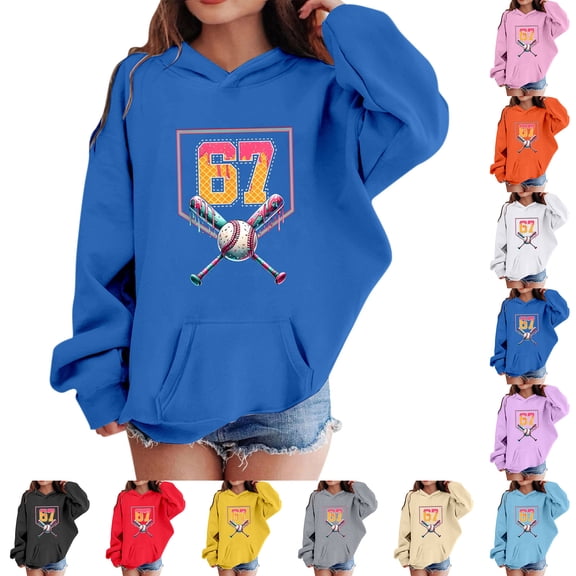 YAYUBA Hoodies for Girls Baseball Drip Number 67 Player Or 67th Birthday Zip Hoodie Kids 67 Shirt