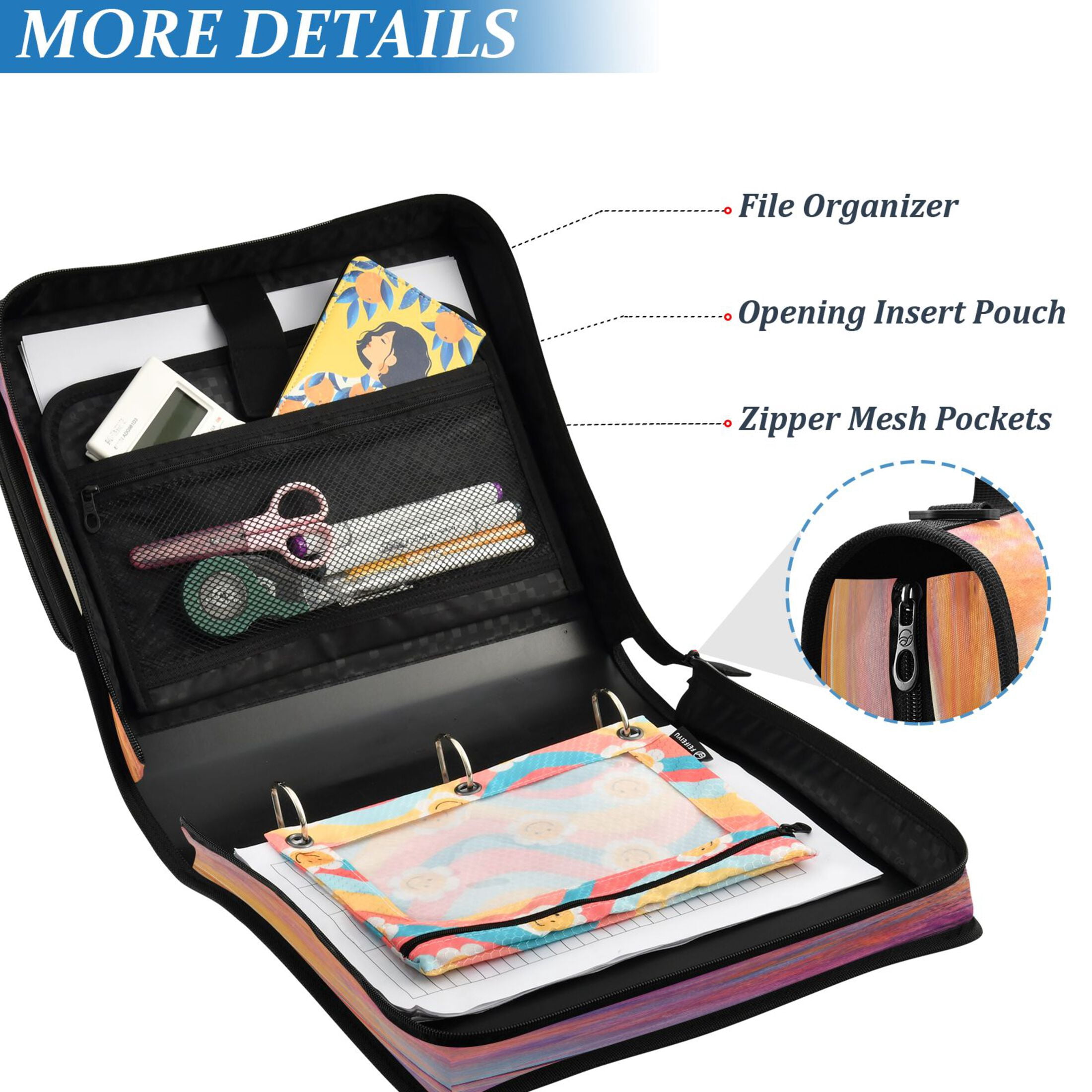 YAZAOO Zipper Binder trapper keeper Documents Organized Design Sunlit Harmony Printed