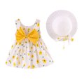 thumbnail image 3 of Odeerbi Girls Dresses Toddler Baby Kids Sleeveless Floral Princess Dress Hat Outfits Yellow, 3 of 9