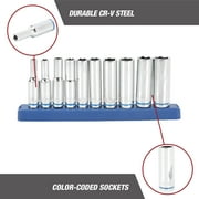 Hyper Tough 11-Piece 1/4-in mm, Deep Drive Socket Set
