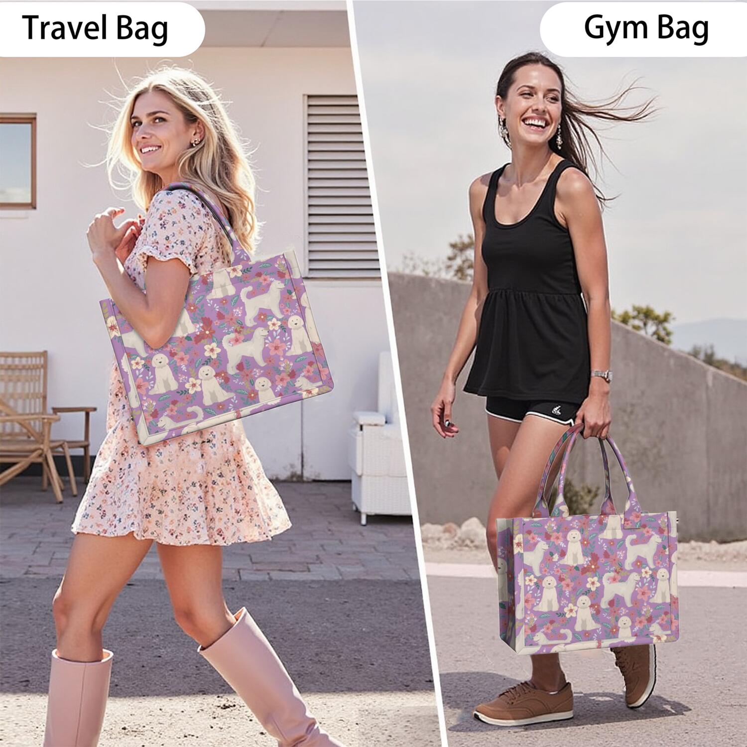 Large Capacity Tote Bag,Goldendoodle Dog and Flower Floral Handbag Fashion Luxury Tote Bag,15.7"x13"x 5.1" Inches,Laptop Compatible
