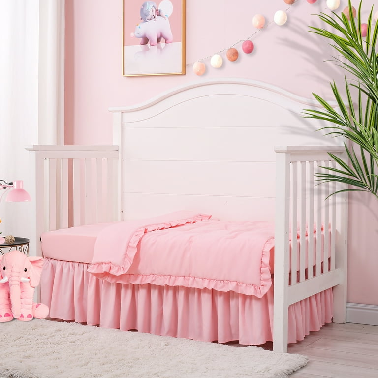 JISEN 3 Pieces Crib Bedding Set Pink Standard Size Baby Bedding Set Quilt Sheet Crib Skirt Walmart
