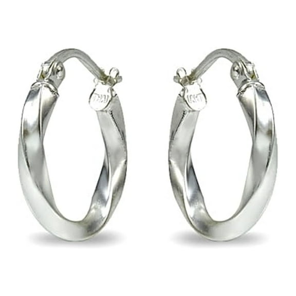 Sterling Silver 2x20mm Twist Round Hoop Earrings