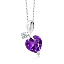 Gem Stone King 925 Sterling Silver Purple Amethyst and White Topaz Pendant Necklace for Women (2.44 Ct Heart Shape with 18 inch Silver Chain)