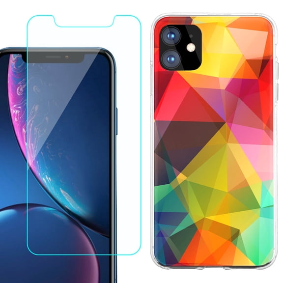 For Apple iPhone 11 Case , Slim-Fit TPU Protective Phone Case with Tempered Glass Screen Protector, by OneToughShield ® - Polygon