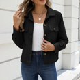 thumbnail image 3 of Dweltoz Womens Cropped Corduroy Jacket Button Down Long Sleeve Coats Lightweight Casual Fall Winter Outwear,Black S, 3 of 5