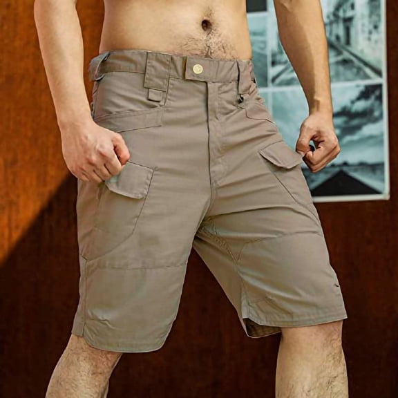 HWRETIE Mens Workout Shorts Mens Pants Men's Shorts Classic Twill Relaxed Fit Work Wear Safety Cargo Pants Khaki L