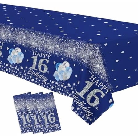 16th Birthday Tablecloth Decorations for Boy, 3pcs Disposable Silver Blue Happy 16th Birthday Party Supplies Table Cover, 86in x 55in$$Electronics Accessories