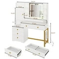 thumbnail image 2 of White Vanity Desk with Charging Station&LED Lights, Vanity Table with Drawers&Cabinet, Dressing Table with Shelf for Bedroom, 2 of 8