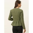 thumbnail image 4 of Chaqueta de Mezclilla Allegra K Cuello Redondo Botones Manga Larga Con Volante Peplum Ejercito Verde L, 4 of 5