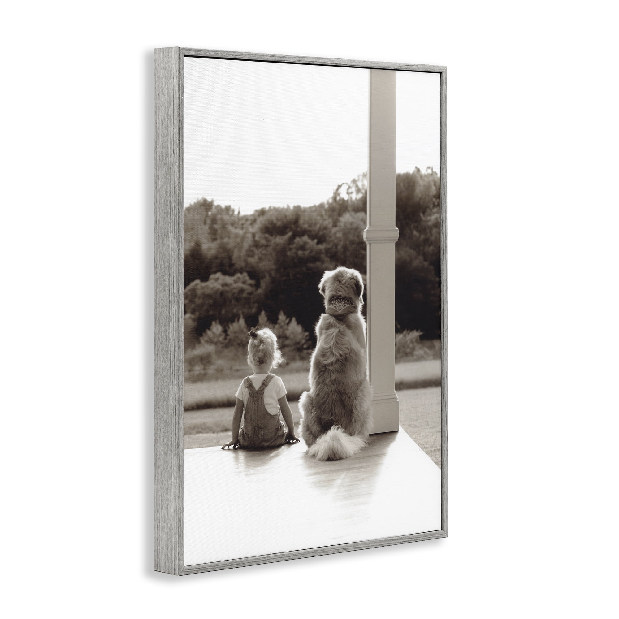 Stupell Industries Child And Dog Friendship Gray Framed Giclee Art, design by Kendra Dew