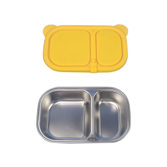 Lunch Box,Stainless Steel 2-Compartments Divided Plate with Silicone Lid,Portable Adult Lunch Box Food Storage for Office Outdoor Travel,7.84x4.87 Inch