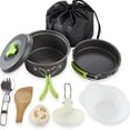 thumbnail image 1 of WEUVEB 10Pcs 1 to 2 Person Outdoor Cookware Set Black Aluminum Pot Pan and Bowl, 1 of 7