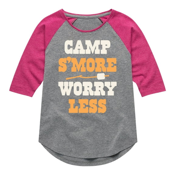 Instant Message - Camp Smore Worry Less - Toddler And Youth Girls Raglan Graphic T-Shirt