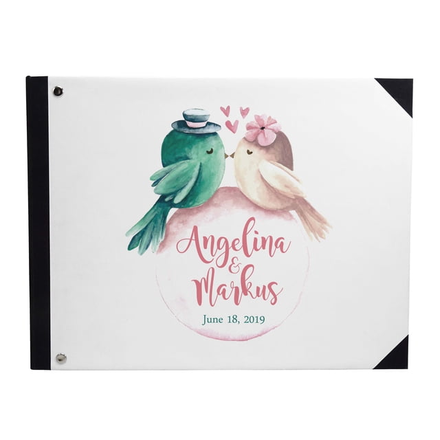 Darling Souvenir White Love Birds Printed Wedding Guest Book Hardbound Cover Sign In Book Registry Scrapbook-9 x 12 Inches