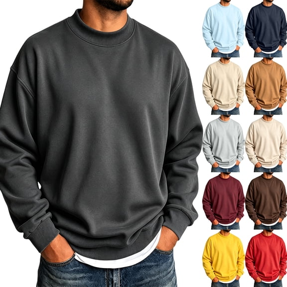 Hearthz Mock Neck Sweatshirt for Men Fall Winter Mens Long Sleeve Sweatshirts Solid Color Streetwear Mens Lightweight Pullover Blue XL