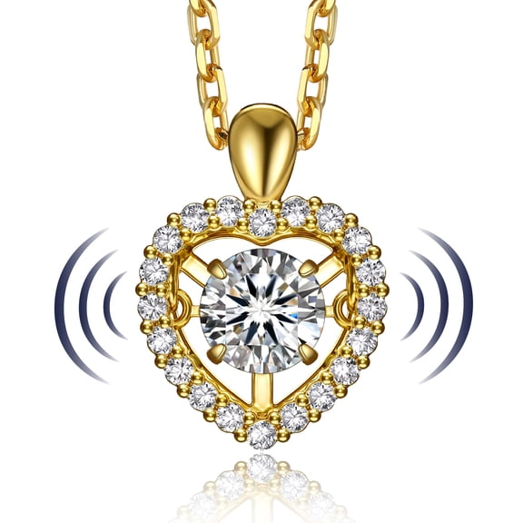 MomentWish 14K Gold Plated Moissanite Dance Necklace for Women Sterling Silver Heart Necklace Valentine's Day Gift