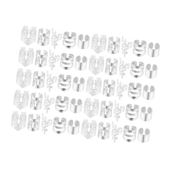 Pitycbo 40 Pieces Dreadlocks Beads Adjustable Metal Hair Cuffs Rings Decorative Braiding Silver 50pcs