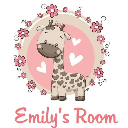 Personalized Name Vinyl Decal Sticker Custom Initial Wall Art Decor Baby Girl Giraffe Newborn Infant Nursery Room Bedroom Design Mural 14 Inches X 14