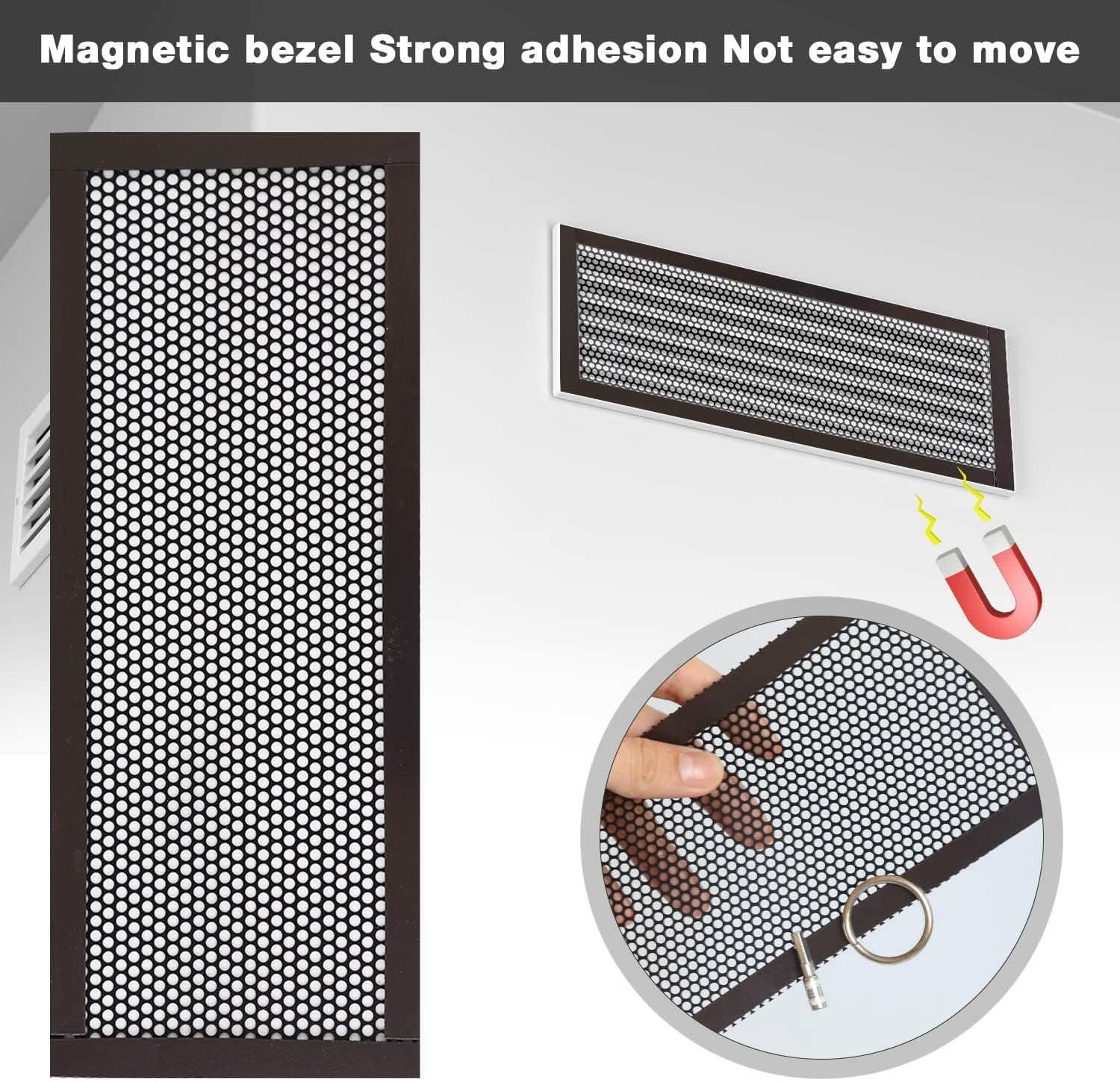 Trianu 4 Pack Floor Vent Covers 4"x10” Air Vent Screen Cover Magnetic Vent Mesh Floor Register Cover Plastic Vent Screen for Wall Ceiling Floor Catch Debris Hair Insect, Black