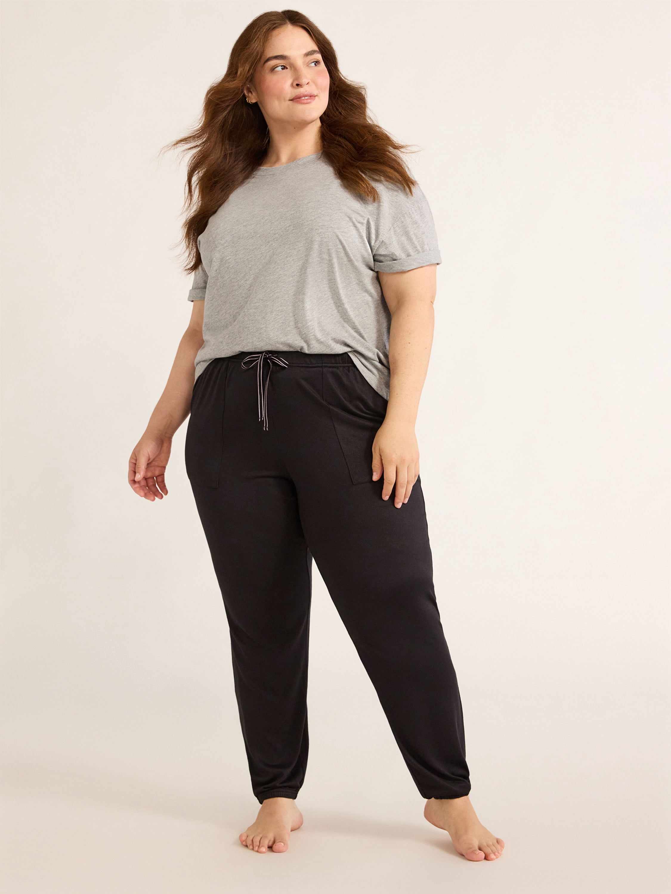Joyspun Women's Hacci Knit Jogger Sleep Pants, 29” Inseam, Sizes XS to 3X