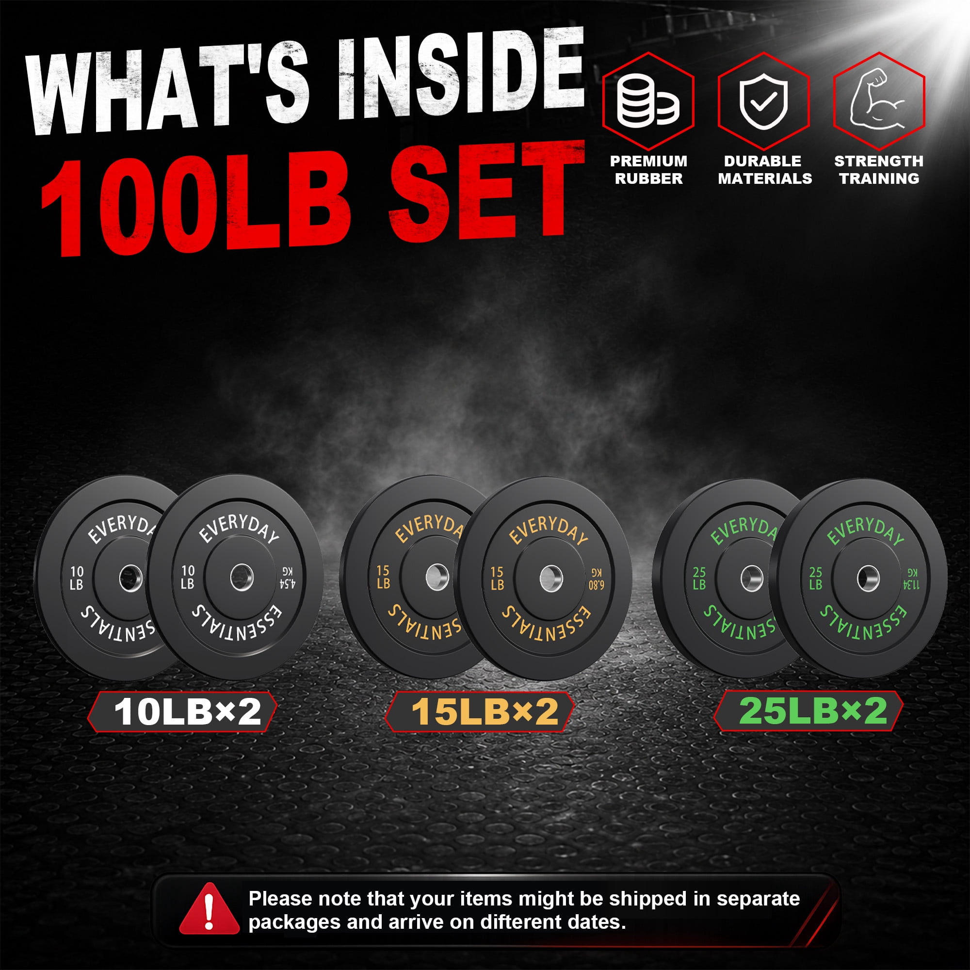 INTRTLOCKINGING TILES 100 LB Bumper Plates, 2-Inch Olympic Black Rubber Weight Set for Home Workouts, Weightlifting and Strength Training