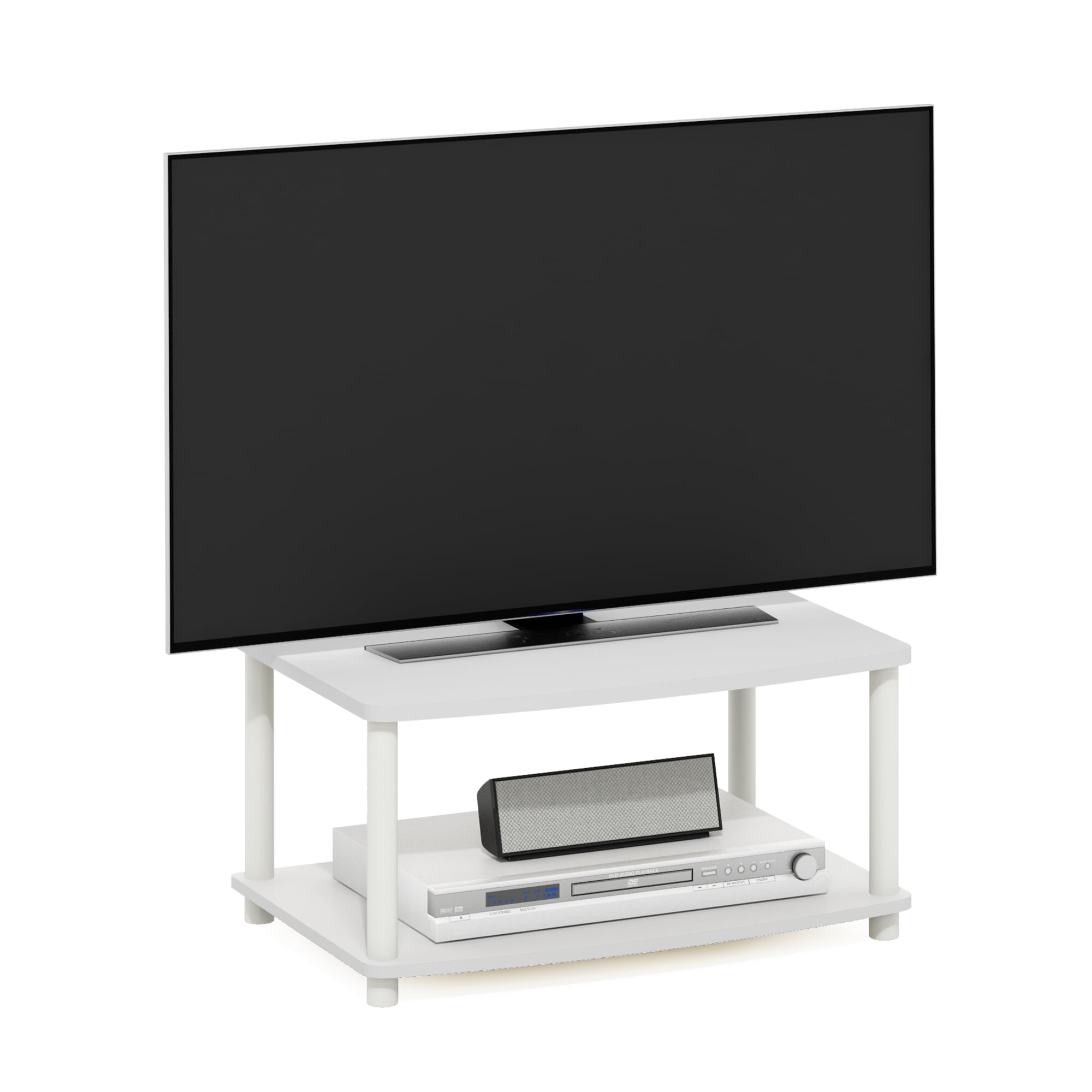 Furinno TURN-N-TUBE No Tools 2-Tier Elevated TV Stands in White/White