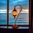 thumbnail image 2 of SILVERFEVER Mosaic Turkish Lamp Moroccan Glass Swan Neck Lantern for Table Desk Bedside Bronze Base Bundle with E12 Light Bulb Orange Green Shades, 2 of 10