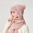 thumbnail image 4 of Daznico Waffle Knit Pom Pom Beanie and Ribbed Knit Long Scarf 2 Piece Set Lined Thermal Winter Accessories for Ladies Daily Outdoor Activities in Cold Weather, 4 of 5