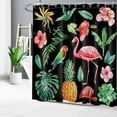 thumbnail image 2 of HVEST Tropical Leaf Shower Curtain for Bathroom,Funny Flamingo and Floral Green Leaves on Black Fabric Shower Curtain with Hooks,Nature Botanical Bathroom Curtain Shower Set, 72x78 inches, 2 of 6