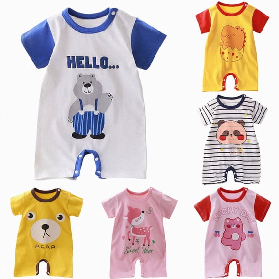kmaduk 0-12Months Baby Clothes Bodysuit for Newborn Infant Jumpsuit Boys Girls Cartoons Print Short Sleeves Romper Cotton Toddler Onesie (Light Pink,0-3 Months)