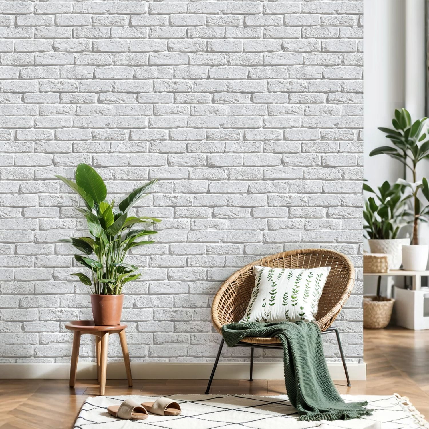 Peel and Stick Wallpaper White Brick Effect Wall Rough Surface Subtle Shadows 24in x 118in Contact Paper Removable Self Adhesive Wall Mural Wall Decor for Bedroom Kitchen Cabinets