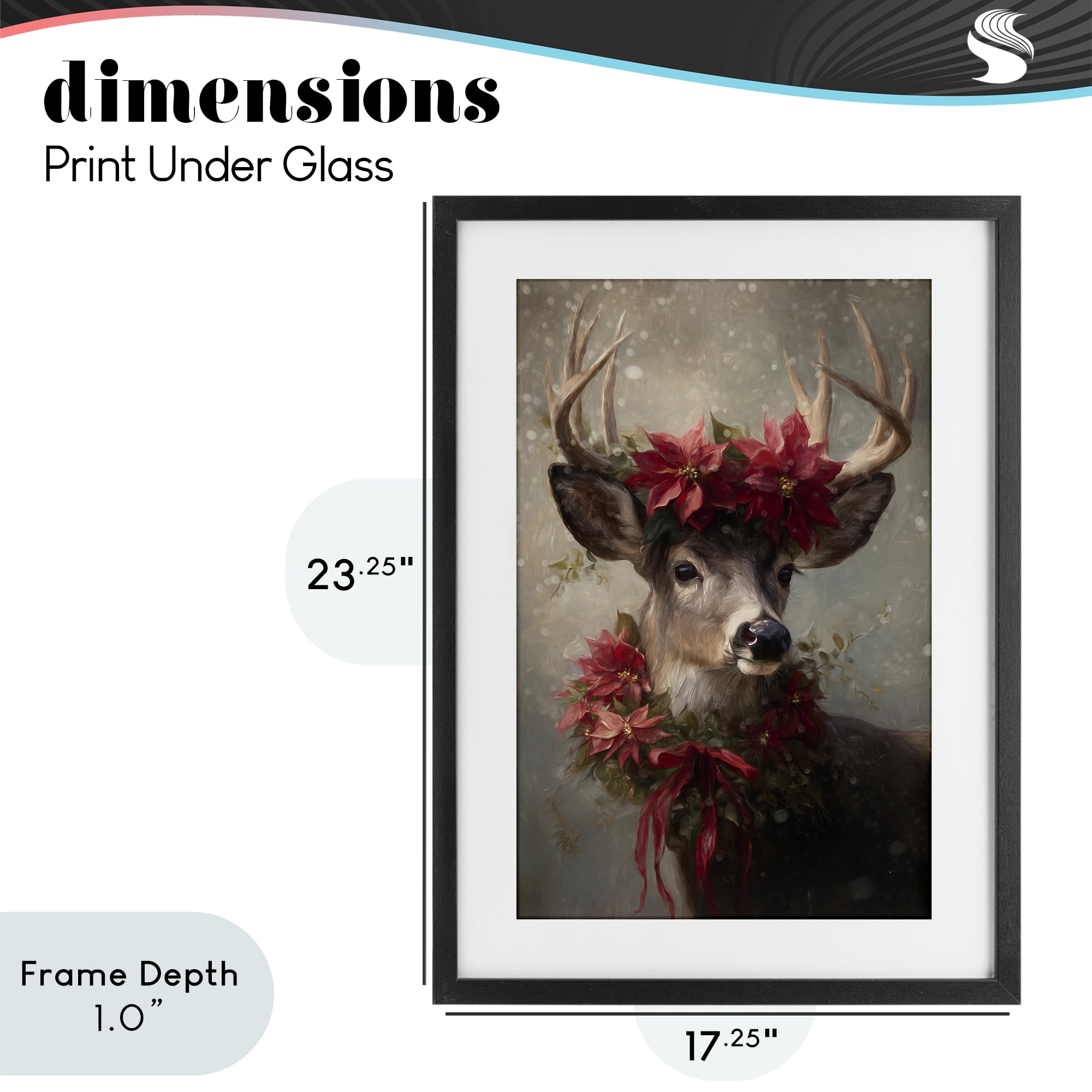 Stupell Industries Poinsettia Christmas Deer Black Framed Print Under Glass, design by Tina LeCour