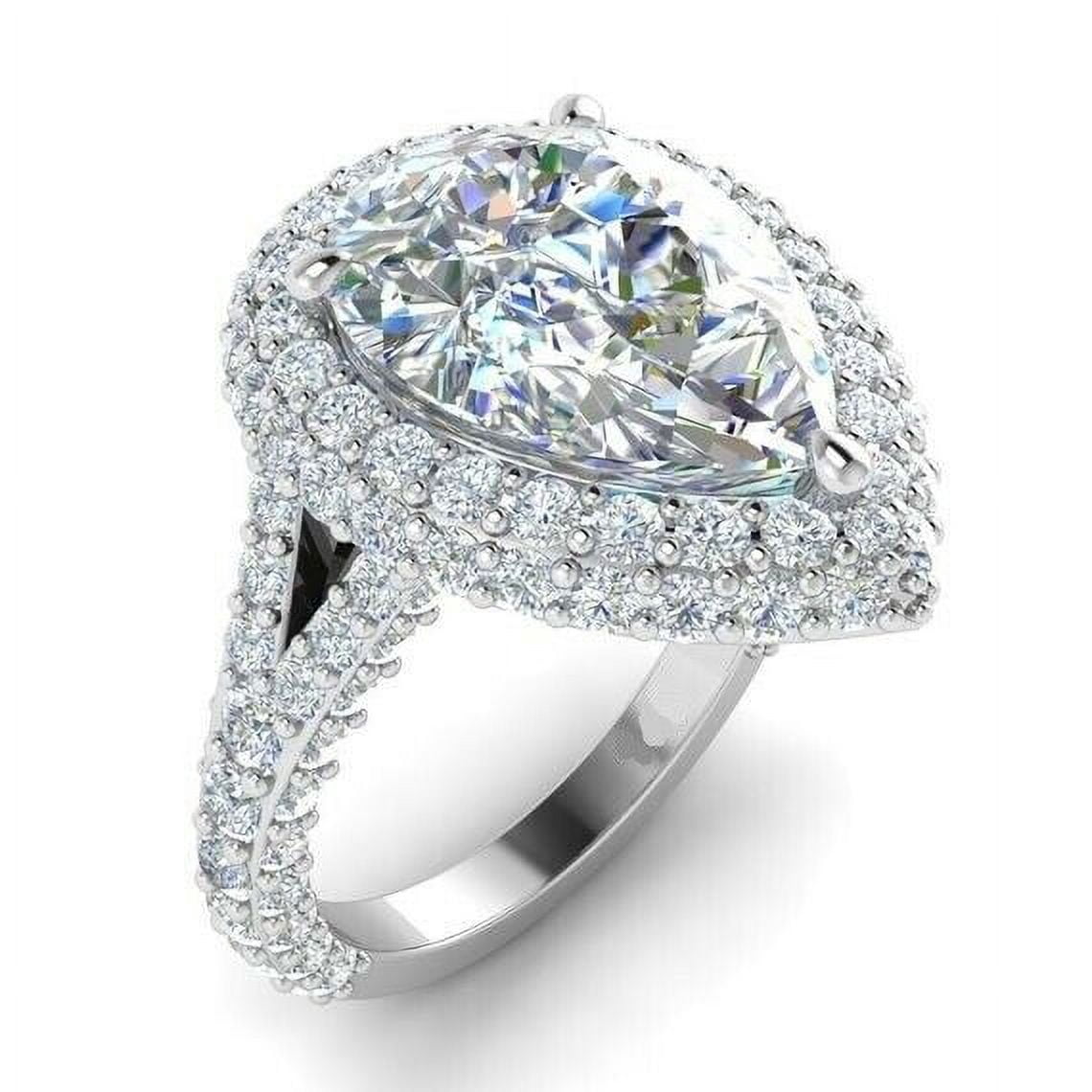 HeartsAndYou 2ct Pear Cut Moissanite Split Shank Double Halo Engagement Ring for Women 18k White Gold over Silver