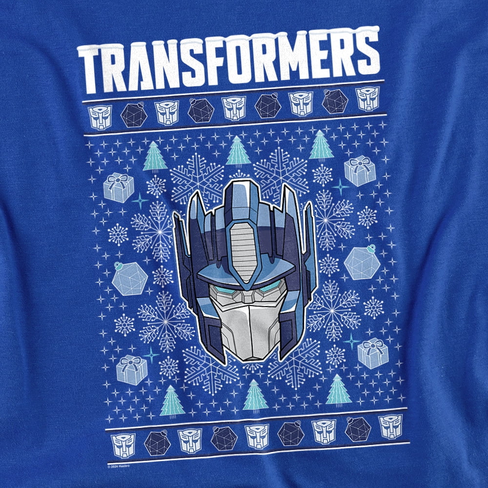 Transformers Christmas Optimus Prime Fair Isle Unisex Adult Long-Sleeve T Shirt, Royal, Medium