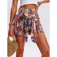 thumbnail image 5 of Women's Printed Bohemian Shorts with Front Knot High Waist Summer Beach Vacation Shorts Blue L, 5 of 8