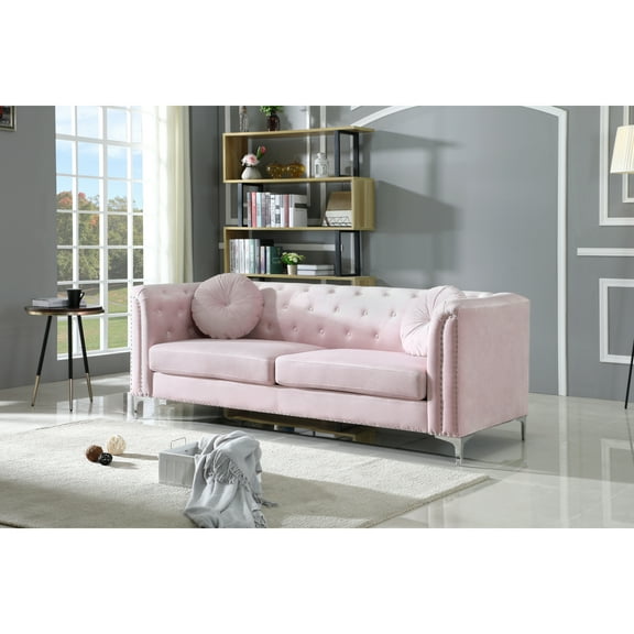 Glory Furniture Pompano Velvet Upholstered Sofa in Pink