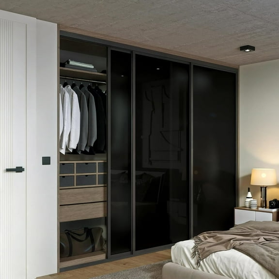 Doors55 Door55 3 Panel Glass Sliding Closet Door, Aluminum Frame, Silent Glide Technology, Closet Doors Sliding, Closet Doors for Bedrooms, Double Door Sliding Closet Doors