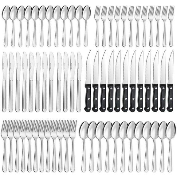 Bestdin 72 Pieces Silverware Set with Steak Knives, Stainless Steel Pattern Design Cutlery Set for 12, Flatware Set Mirror Polished, Tableware Set for Home Kitchen Restaurant Hotel, Dishwasher Safe