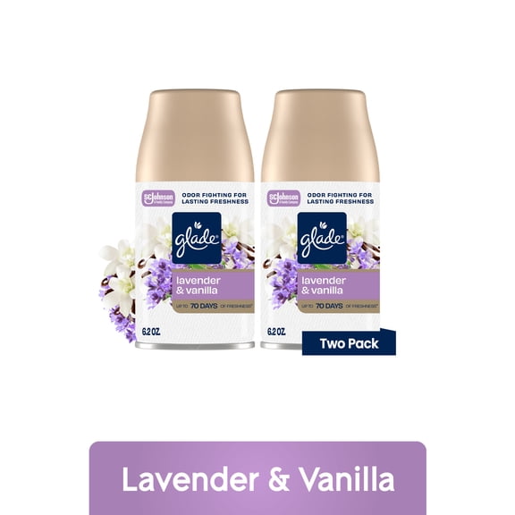 Glade Automatic Spray Refills, Air Freshener, Infused with Essential Oils, Lavender & Vanilla, 6.2 oz, 2 Count