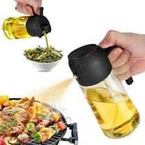 2 Pack 16oz Oil Dispenser Bottle for Kitchen, 2 in 1 Olive Oil Dispenser and Oil Sprayer, 470ml Olive Oil Bottle, Oil Sprayer for Cooking, Kitchen, Salad, Barbecue, Black